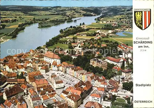 Schaerding Stadtplatz Kneipp Kuranstalt der Barmherzigen Brueder Fliegeraufnahme Kat. Schaerding