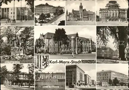 Karl Marx Stadt Stadtbad Marx Engels Denkmal Hauptbahnhof Museum Rathaus Opernhaus Schlossteich Kat. Chemnitz