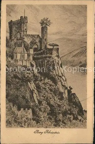 St Goar Burg Rheinstein Zeichnung Kat. Sankt Goar