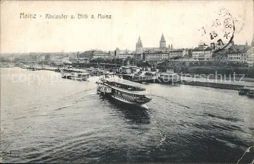 Mainz Rhein Teilansicht Rheinufer Fahrgastschiffe