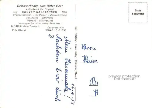 Kroev Mosel Reichsschenke zum Ritter Goetz Croever Nacktarsch Kat. Kroev