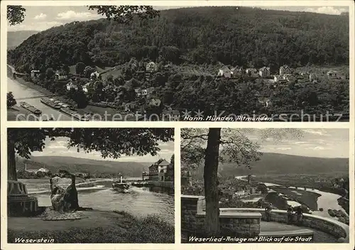 Hann. Muenden Altmuenden Weserstein Gedenkstein Weserlied Anlage mit Blick auf die Stadt Kat. Hann. Muenden