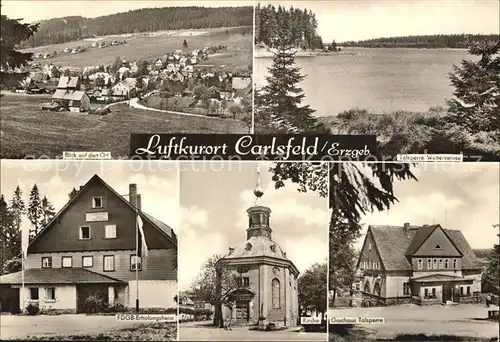 Carlsfeld Erzgebirge Teilansicht Talsperre Erholungsheim Kirche Gasthaus Talsperre Kat. Eibenstock