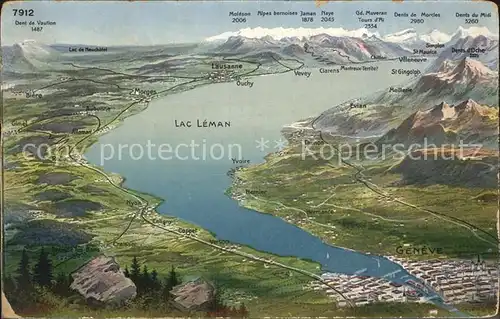 Geneve GE Panoramakarte avec Lac Leman Kat. Geneve