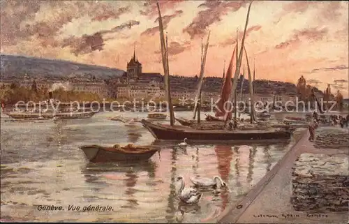 Geneve GE Stadtansicht Hafen Kuenstlerkarte Kat. Geneve