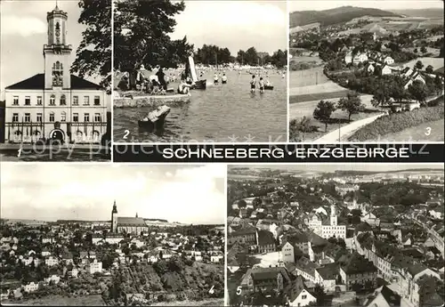 Schneeberg Erzgebirge Rathaus Strandbad Filzteich Gleesberg Teilansichten Kat. Schneeberg