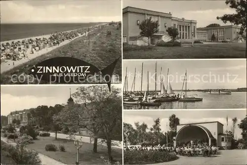 Zinnowitz Ostseebad Blick auf Promenade der Voelkerfreundschaft Kulturhaus Am Achterwasser Musikpavillon