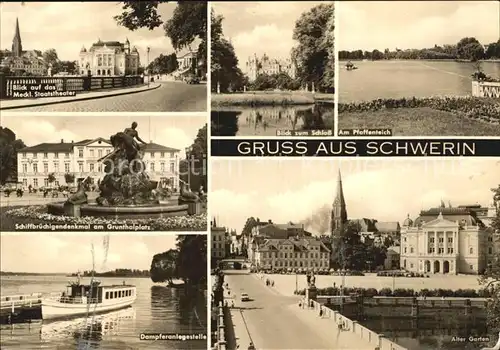 Schwerin Mecklenburg Staatstheater Schloss Pfaffenteich Schiffbruechigendenkmal am Gruenthalplatz Dampferanlegestelle Alter Garten Kat. Schwerin