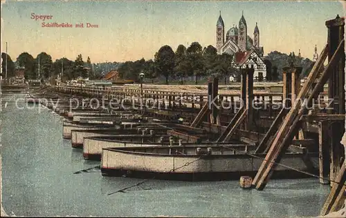 Speyer Rhein Schiffbruecke mit Dom Kat. Speyer