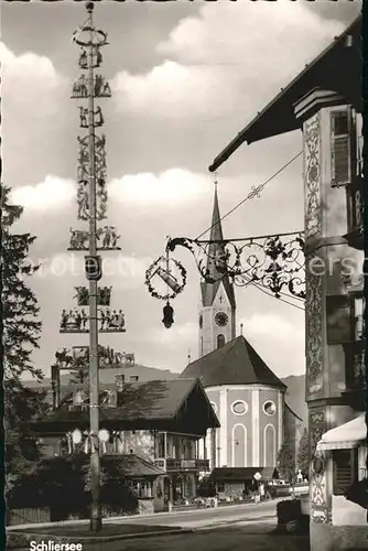 Schliersee Maibaum Tuerschld Kirche Kat. Schliersee