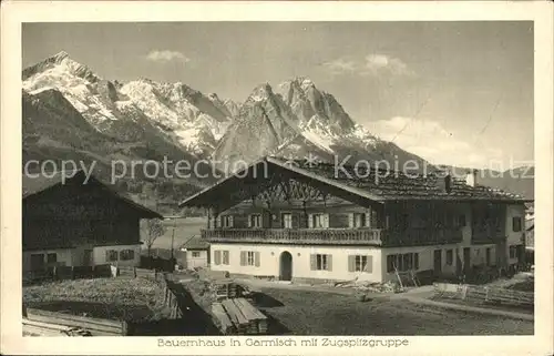 Garmisch Partenkirchen Bauernhaus mit Zugspitzgruppe Kat. Garmisch Partenkirchen