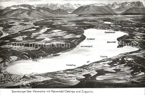 Starnberg See mit Karwendel Gebirge und Zugspitze Kat. Starnberg