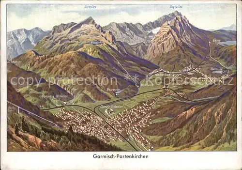 Garmisch Partenkirchen Panoramakarte mit Zugspitze  Kat. Garmisch Partenkirchen