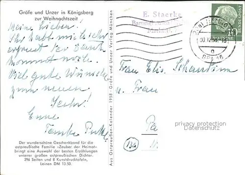Koenigsberg Bayern Graefe und Unzer Buechergeschaeft zur Weihnachtszeit Kat. Koenigsberg i.Bay.