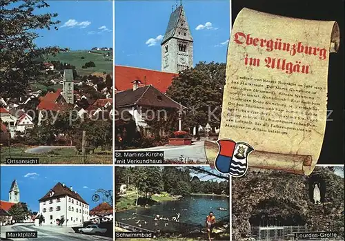 Oberguenzburg Teilansicht St Martins Kirche Marktplatz Schwimmbad Lourdes Grotte Kat. Oberguenzburg