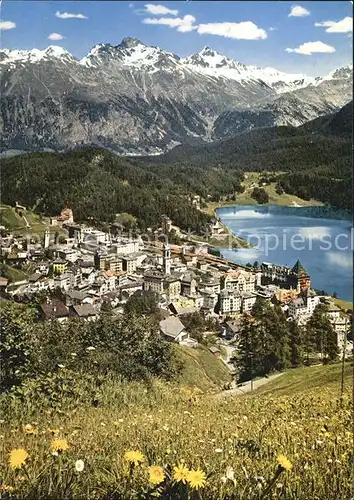 St Moritz GR Panorama Blick gegen Piz Languard Livigno Alpen Kat. St Moritz