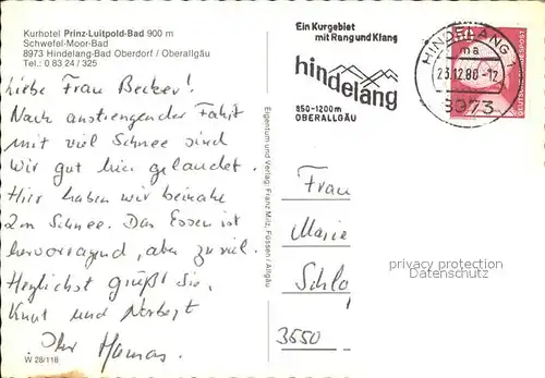 Hindelang Bad Kurhotel Prinz Luitpold Schwefel Moorbad Kat. Bad Hindelang