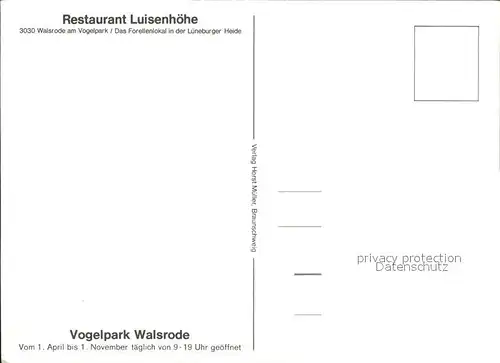 Walsrode Lueneburger Heide Vogelpark Restaurant Luisenhoehe Kat. Walsrode