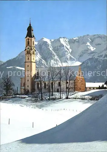 Pfronten Kirche mit Rossberg und Breitenberg Kat. Pfronten