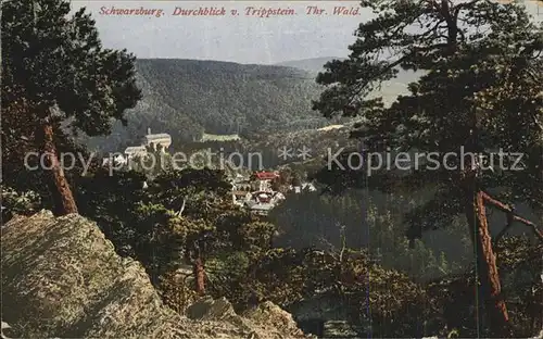 Schwarzburg Thueringer Wald Durchblick vom Trippstein Kat. Schwarzburg