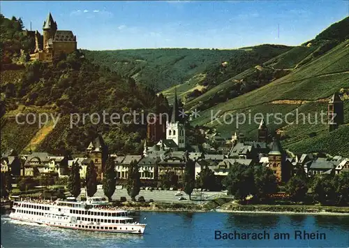 Bacharach Rhein Ortsansicht Schloss Fahrgastschiff Kat. Bacharach