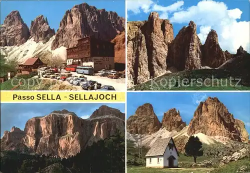 Sellajoch Sella Turm und Sella Gruppe mit Langkofel Kat. Italien