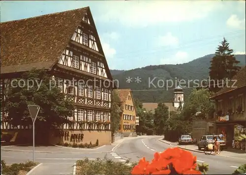 Steinach Baden Hauptstrasse Hotel Adler Fachwerkhaus Blick zur Kirche Kat. Steinach Schwarzwald