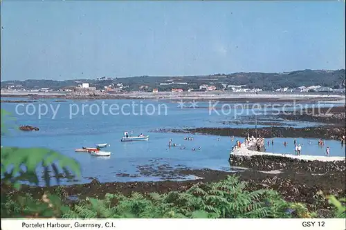 Guernsey Channel Islands Portelet Harbour in the background Rocquaine Fort Grey / Guernsey /