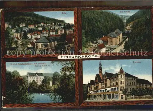 Friedrichroda Schloss Reinhardsbrunn mit Denkmal Herzog Ernst II Kurhaus Grund Kat. Friedrichroda