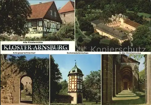 Arnsburg Hessen Klostermuehle Fliegeraufnahme Kriegsopferfriedhof Schmiedetuermchen Kirchenruine Kat. Lich