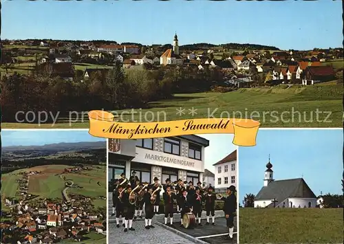 Muenzkirchen im Sauwald Panorama Fliegeraufnahme Blaskapelle Kirche Kat. Muenzkirchen