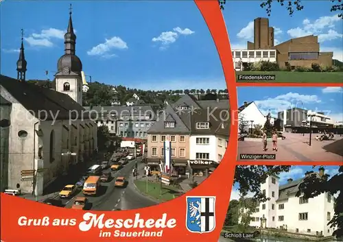 Meschede Hauptstrasse Kirche Friedenskirche Winziger Platz Schloss Laer Kat. Arnsberg
