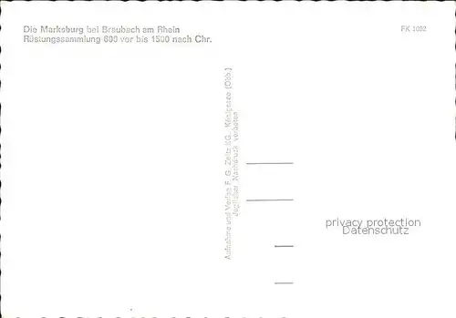 Braubach Rhein Marksburg Ruestungssammlung 600 vor bis 1500 nach Chr. Kat. Braubach
