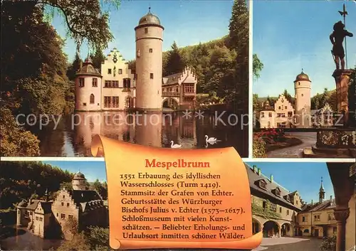 Mespelbrunn Schloss Turm Renaissance Gebaeude Geschichte Kat. Mespelbrunn