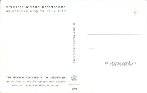 Jerusalem Yerushalayim Hebrew University Fliegeraufnahme Kat. Israel