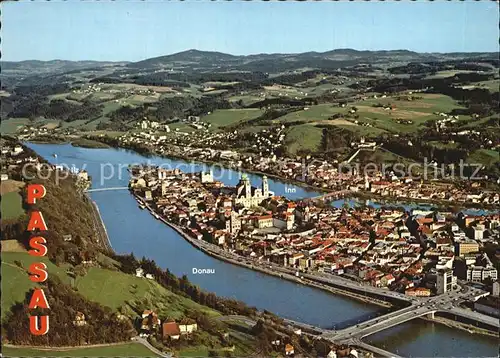 Passau Dreifluessestadt Muendung Inn Ilz Donau Fliegeraufnahme Kat. Passau