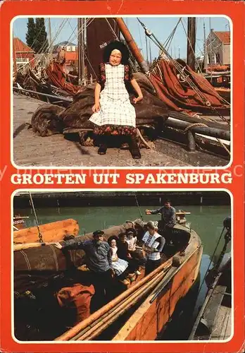 Spakenburg Fischer mit Kindern im Hafen Kat. Bunschoten Spakenburg