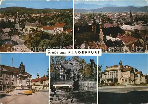 Klagenfurt Woerthersee Ansicht gegen Kreuzbergel Neuer Platz mit Denkmal Maria Theresias Stadttheater / Klagenfurt /Klagenfurt-Villach