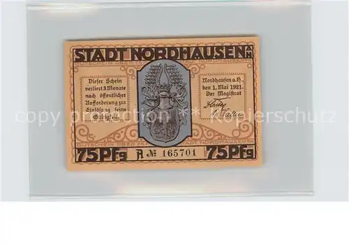 Nordhausen Thueringen Nordhaeuser Branntwein 75 Pfennig Kat. Nordhausen Harz