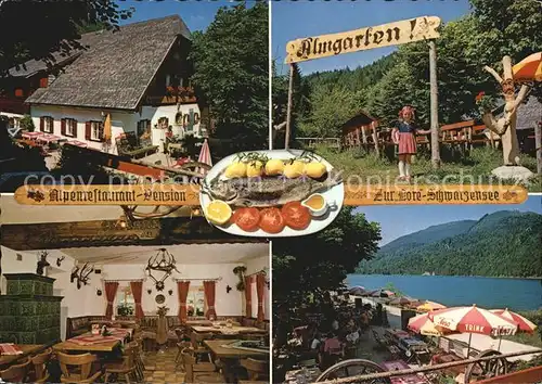 Schwarzensee Alpenrestaurant Pension Zur Lore Almgarten Terrasse Gastraum Kat. Hergatz