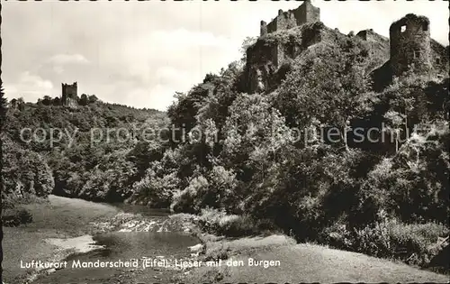 Manderscheid Eifel Lieser mit den Burgen Ruinen Kat. Manderscheid