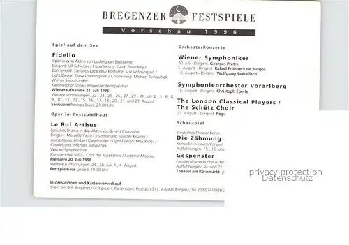 Bregenz Vorarlberg Festspielbuehne 1996 Kat. Bregenz