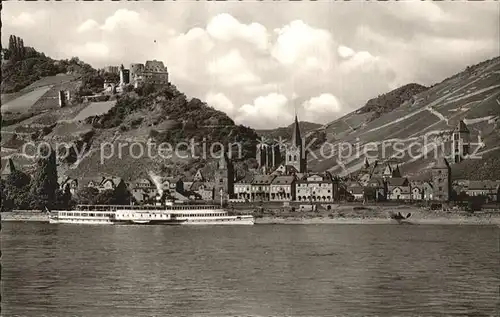 Bacharach Rhein Burg Stahleck mit Personenschiff Kat. Bacharach