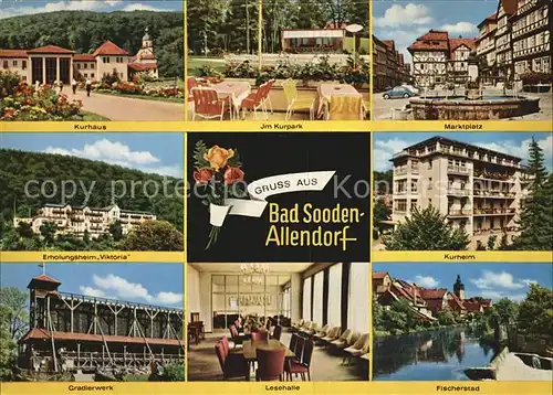 Bad Sooden Allendorf Kurhaus Erholungsheim Viktoria Gradierwerk Lesehalle Kurheim Fischestad Marktplatz Kat. Bad Sooden Allendorf