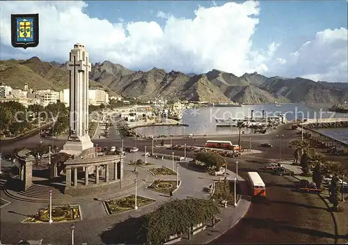 Santa Cruz de Tenerife Kreisverkehr mit Denkmal und Hafen Kat. Santa Cruz de Tenerife