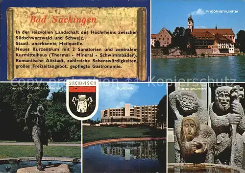 Bad Saeckingen Fridolinsmuenster Trompeter Denkmal Narrenbrunnen Kat. Bad Saeckingen