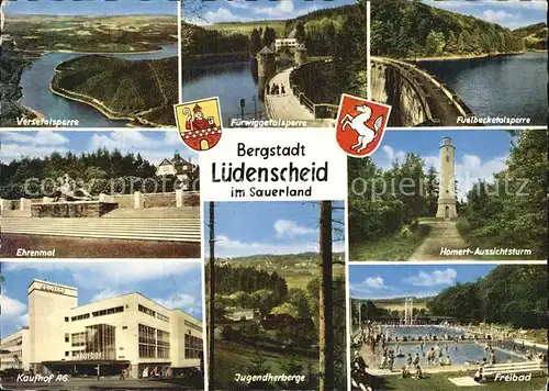 Luedenscheid Bergstadt Homert Aussichtsturm Versetalsperre Ehrenmal Fuerwiggetalsperre Kat. Luedenscheid