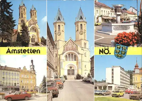 Amstetten Niederoesterreich Kirche Strassenpartie Brunnen Post Kat. Amstetten