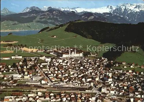Einsiedeln SZ Kloster Sihlsee und Glarner Alpen Fliegeraufnahme Kat. Einsiedeln
