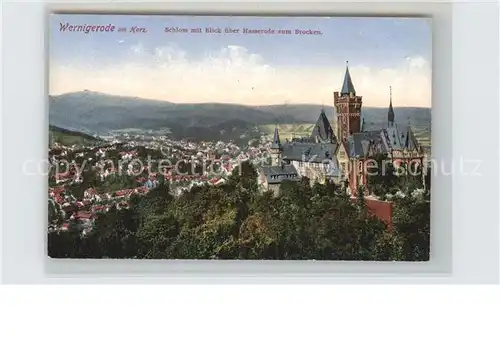 Wernigerode Harz Schloss Blick ueber Hasserode zum Brocken Kat. Wernigerode